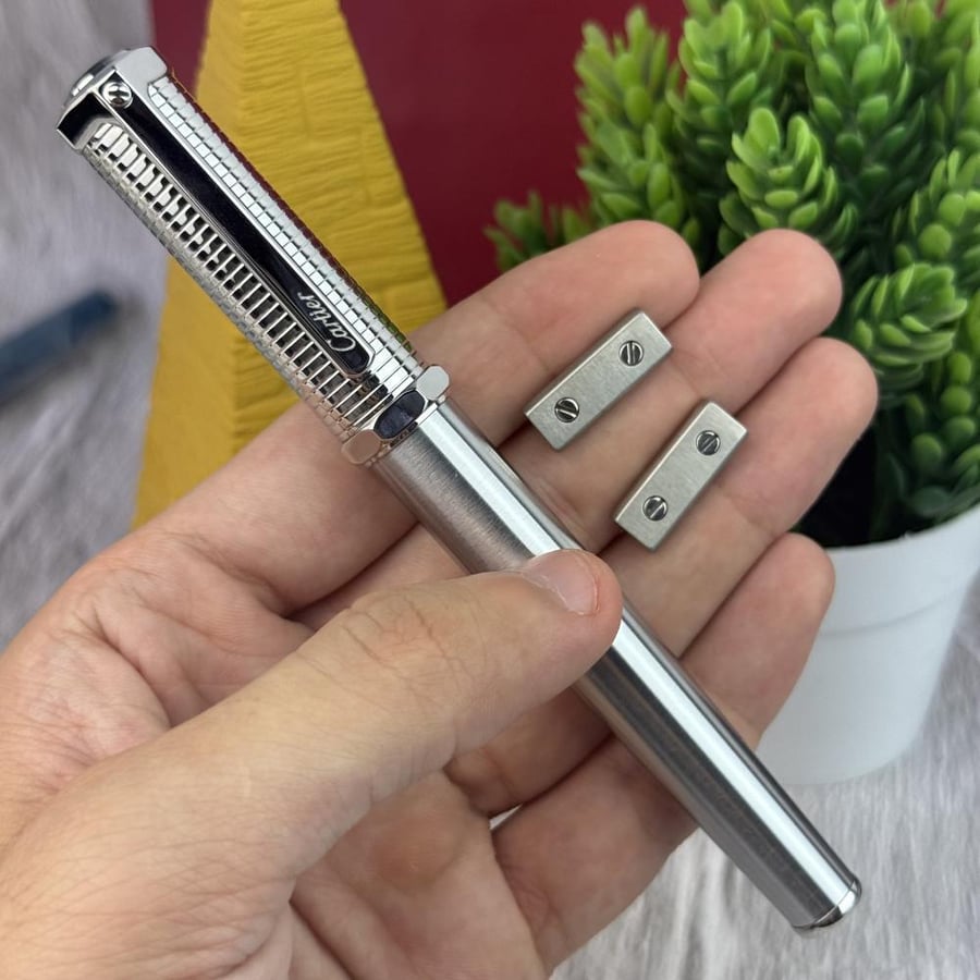 Cartier silver pen set with cover and clip