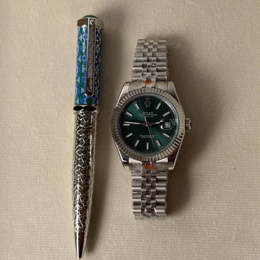 Rolex watch set with Cartier pen