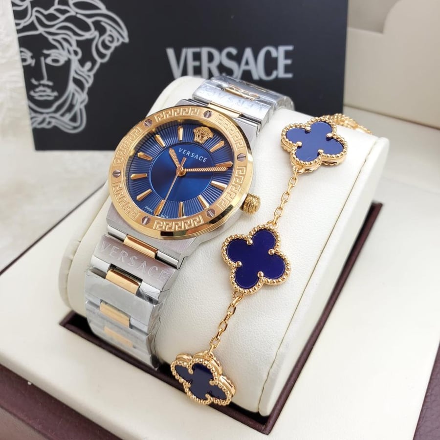 Versace watch gold with silver navy blue with bracelet