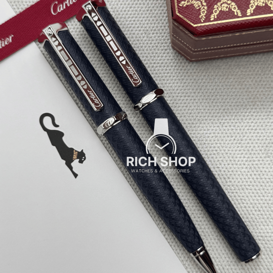Cartier Santos Dome blue pen on silver