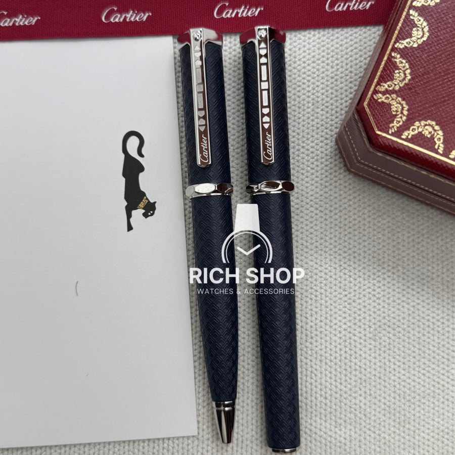 Cartier Santos Dome blue pen on silver