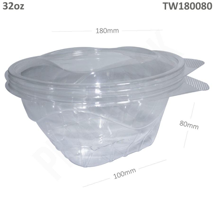32-ounce round transparent plastic salad box