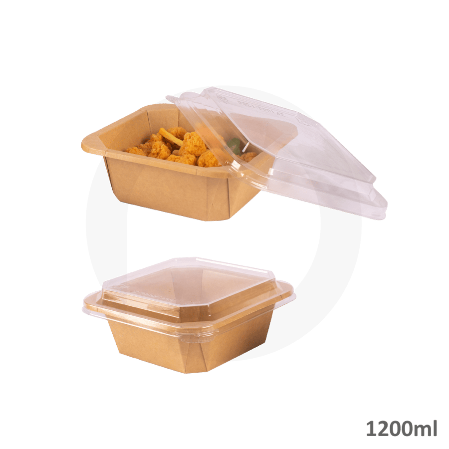 Square food container 500 mm with lid, cardboard, 300 containers