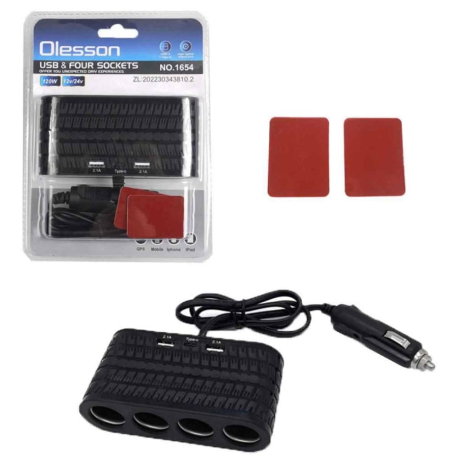 قسام ولاعه سلك 4 مدخل مع 2 مدخل USB ومدخل تايب سي 120 وات OLesson
