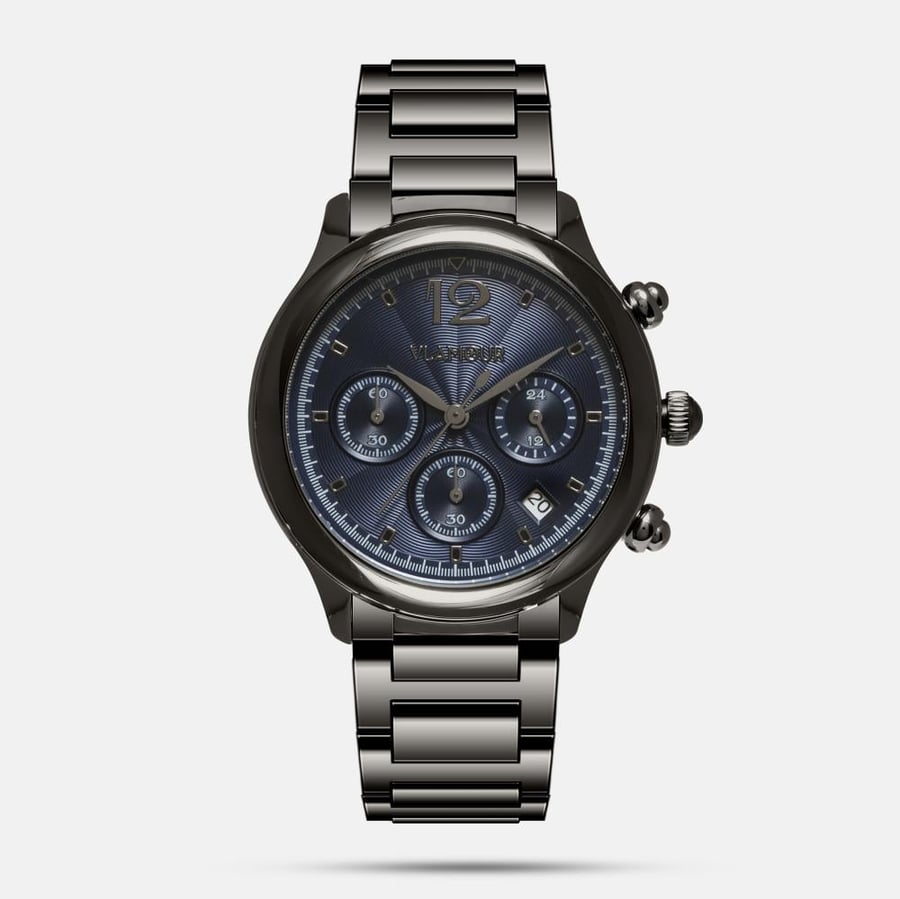 Men's watch with black steel strap and dark navy dial – modern everyday look