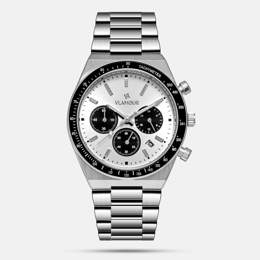 Men's watch with steel strap and white and black dial - elegant design