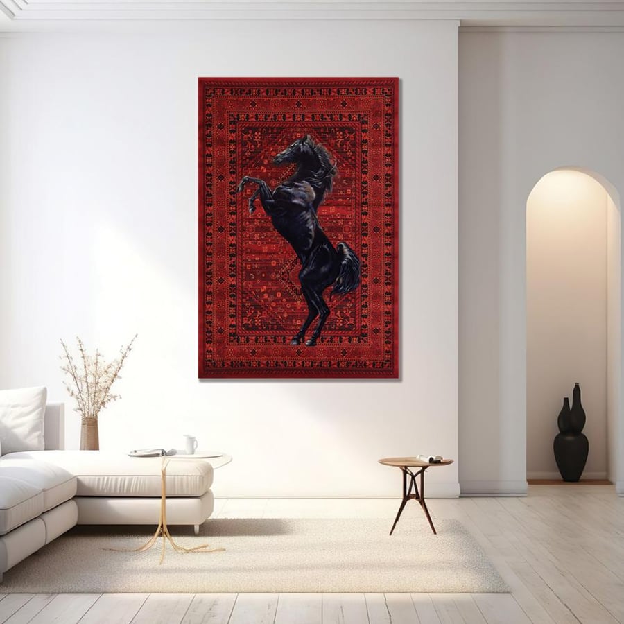لــــوحة  سجاد مع خيل-تصميم عصري