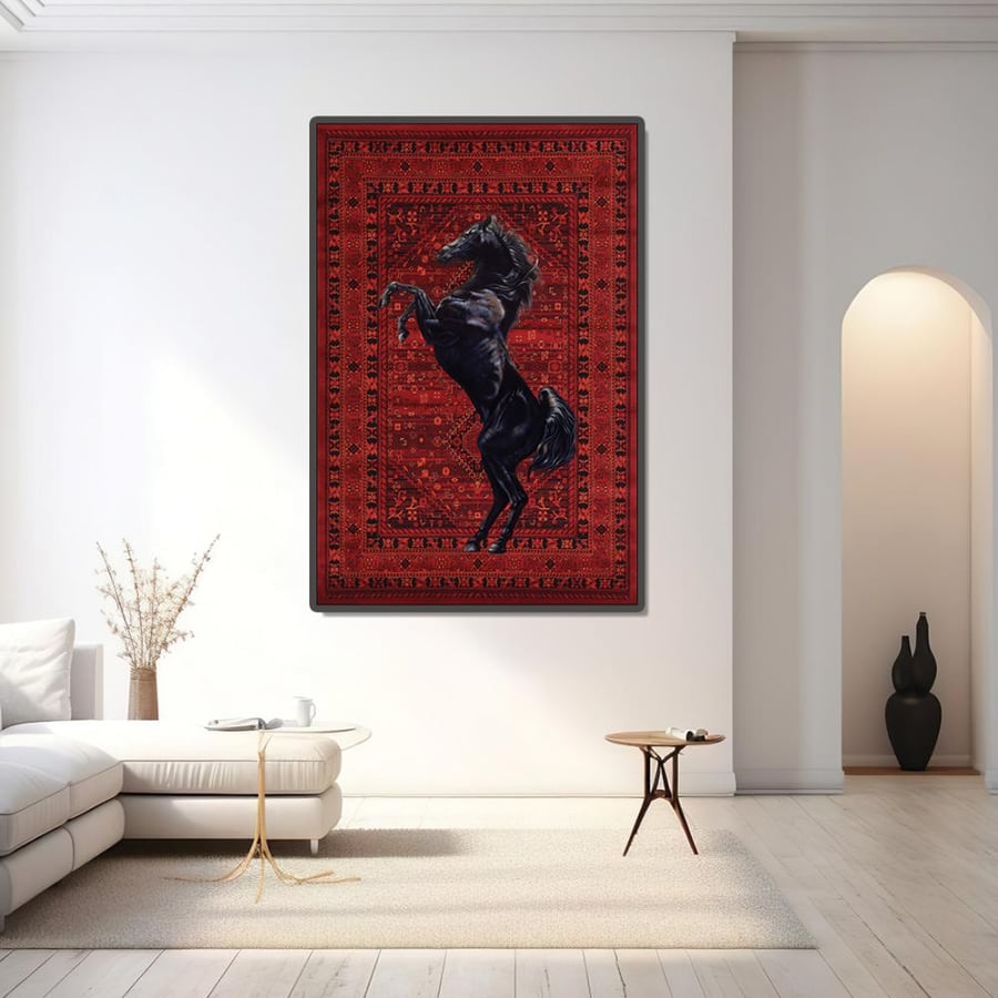 لــــوحة  سجاد مع خيل-تصميم عصري