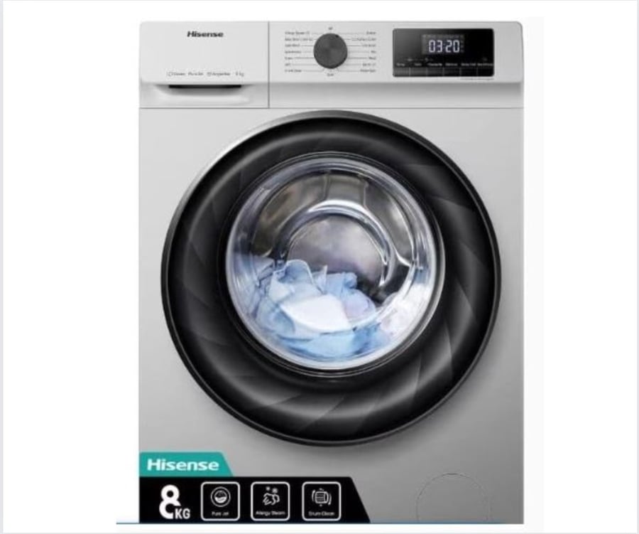 غسالة هايسنس 8 كغ تحميل أمامي فضي من متجر اسوار العريش WF1Q8021BW