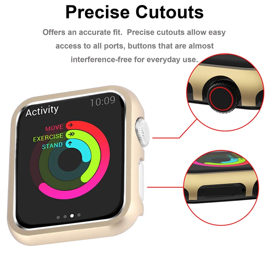 حافظة حماية (كفر) معدنية بلون ذهبي مخصصة لساعة أبل (Apple Watch) مقاس 38 مم، مصممة لحماية حواف الساعة من الصدمات والخدوش