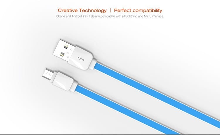 كابل شحن ونقل بيانات (USB Cable) باللون الأزرق والأبيض