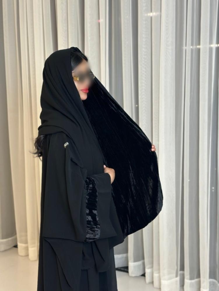 طرحة دبل فيس أسود ساده ومخمل (أسود ـ بني - موف غامق)
