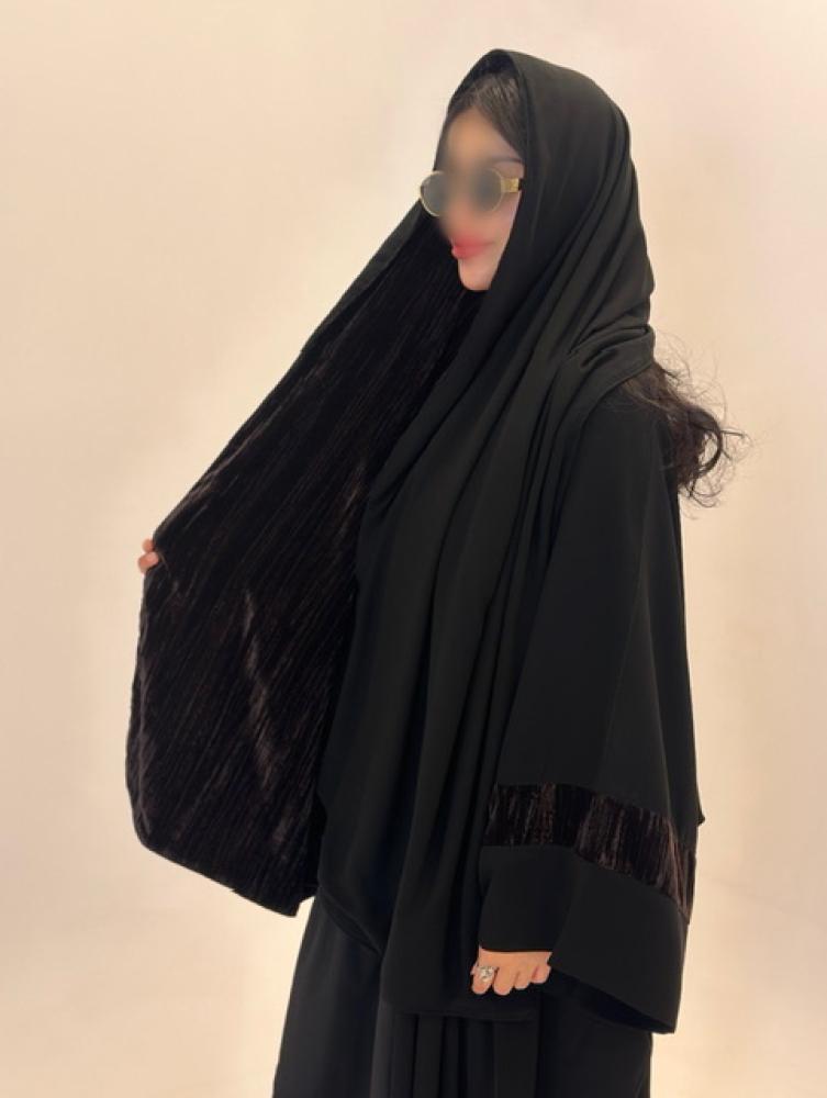 طرحة دبل فيس أسود ساده ومخمل (أسود ـ بني - موف غامق)
