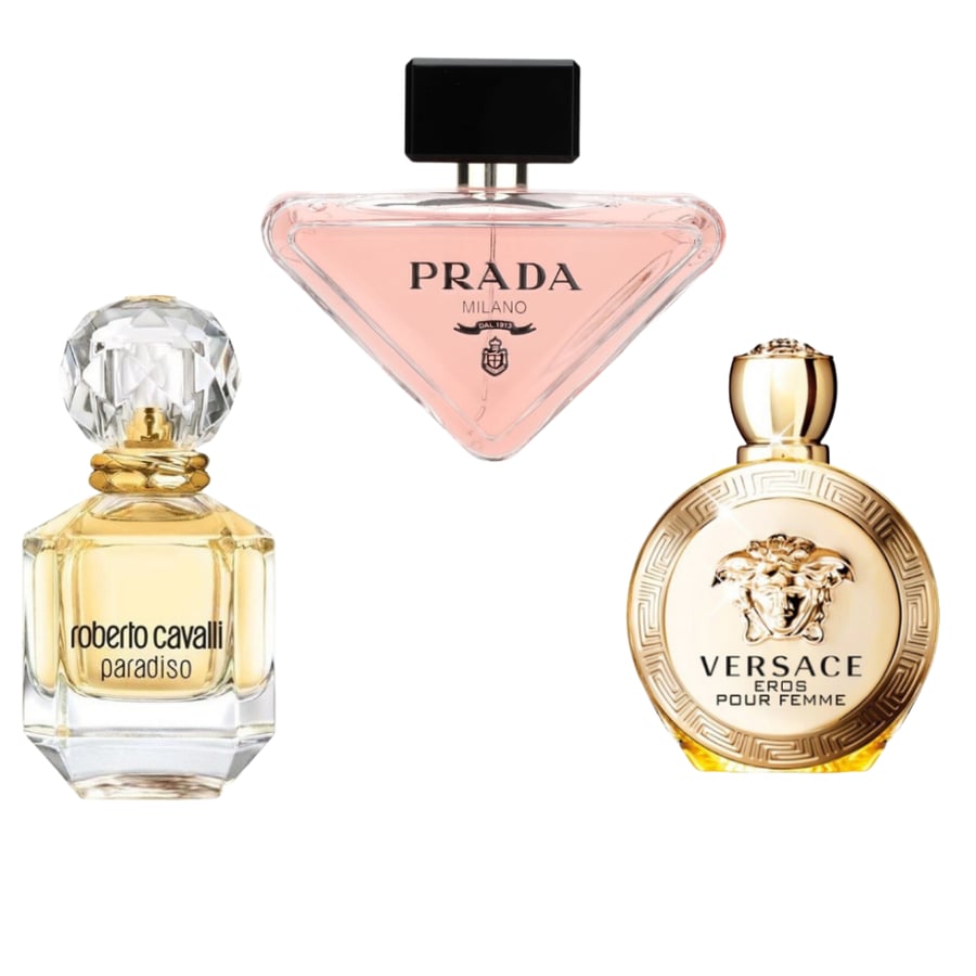 عطر فرزاتشي ايروس او دو بارفيوم 100مل عطر برادا بارادوكس 90مل عطر روبيرتو كافالي باراديسو 75مل