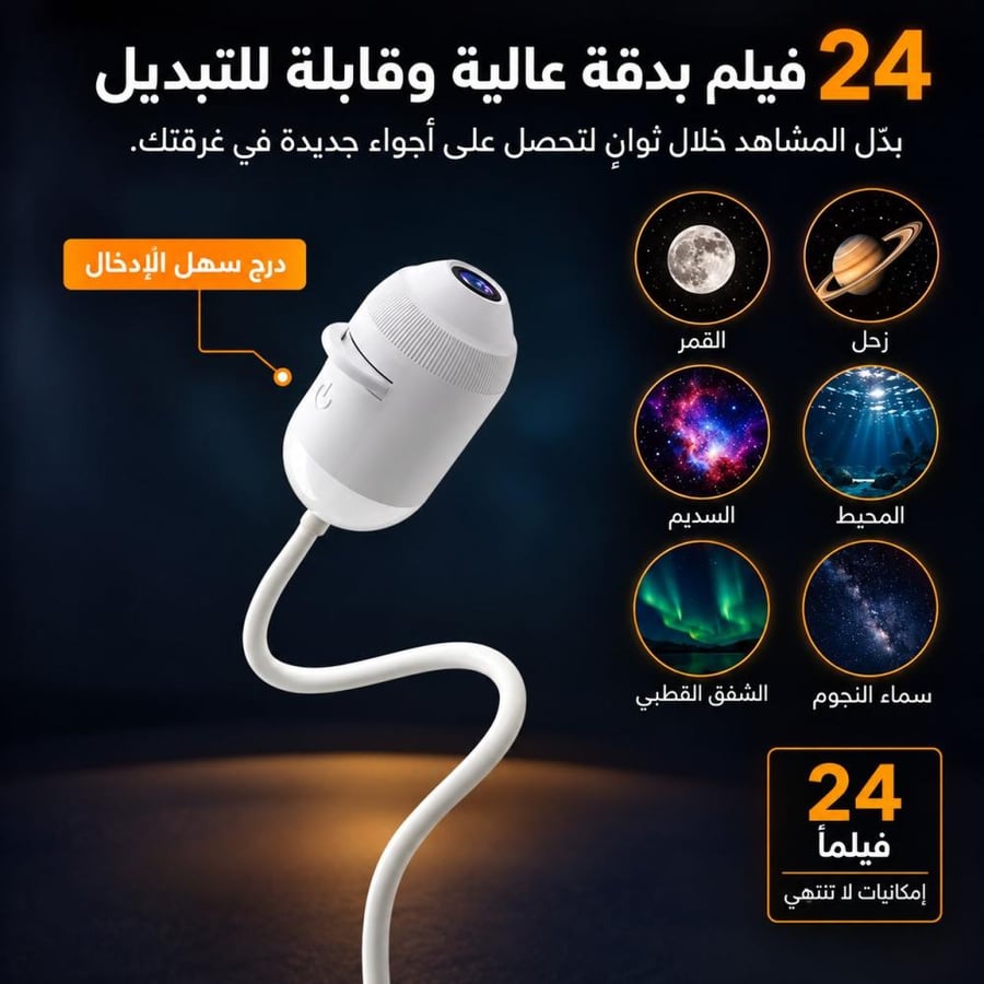 جهاز عرض ضوئي ليلي ثلاثي الأبعاد ديناميكي ذكي عالي الدقة 2 في 1 بزاوية 360 درجة ° جهاز عرض المجرة والمحيط القابل للتعديل لسقف غرفة النوم