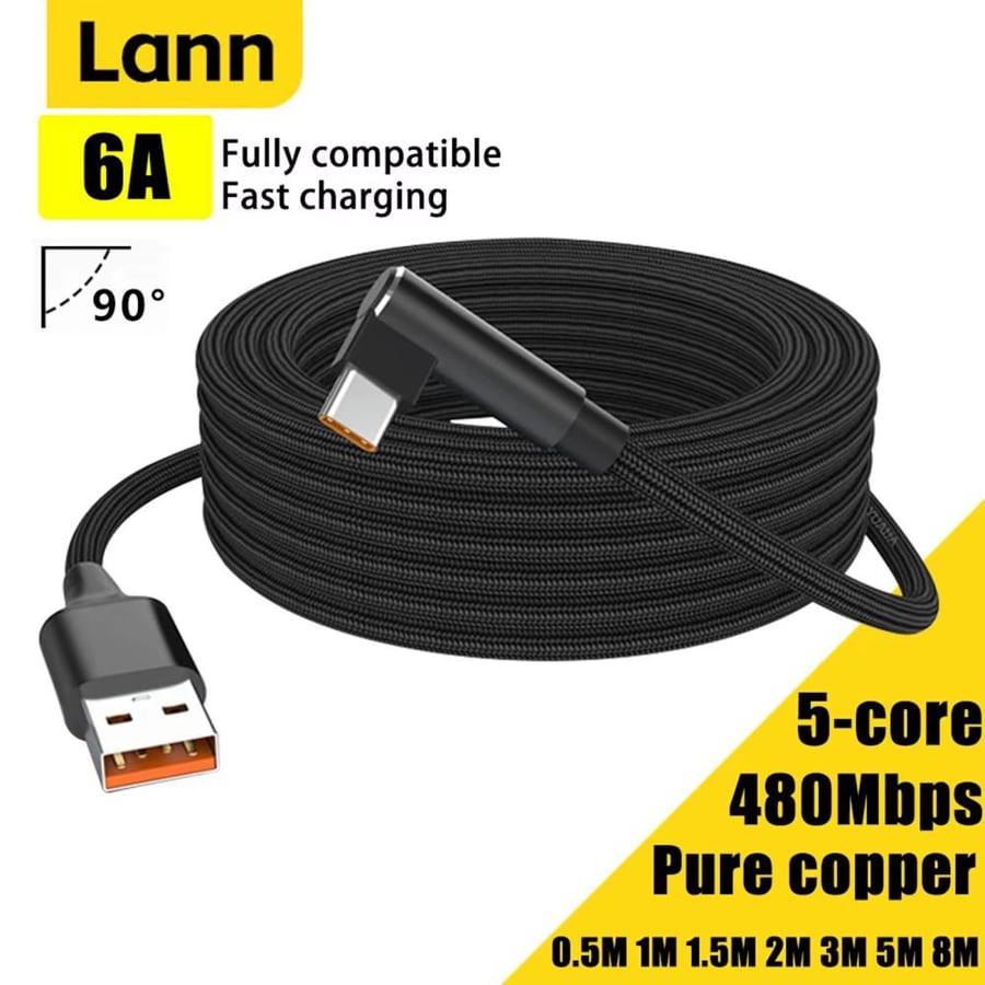 كابل USB-C سريع الشحن 6A بطول 3–5 متر