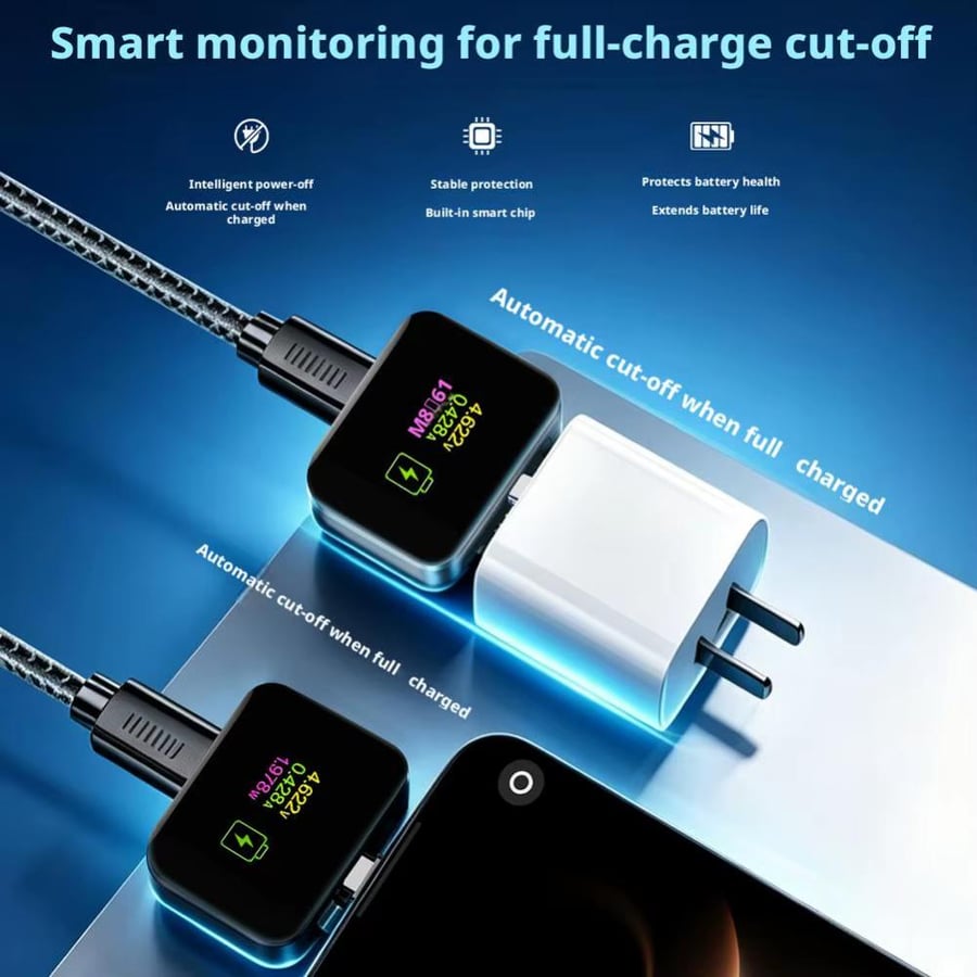 شاحن USB-C سريع 140 واط مع شاشة رقمية وإيقاف تلقائي