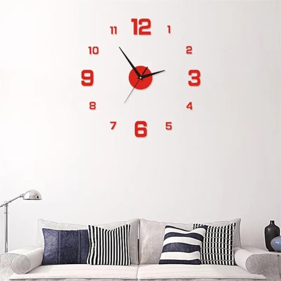 ساعة حائط ثلاثية الأبعاد DIY بدون إطار بتصميم عصري