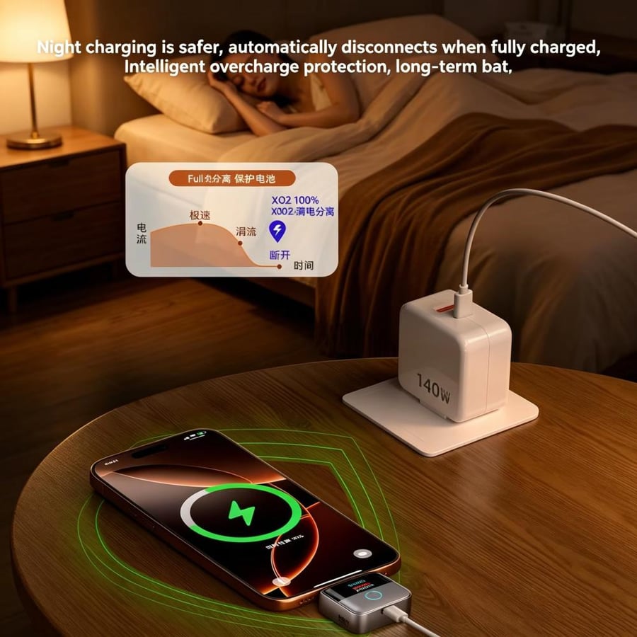 كابل شحن ذكي USB-C بقدرة 140 واط مع شاشة رقمية وإيقاف تلقائي