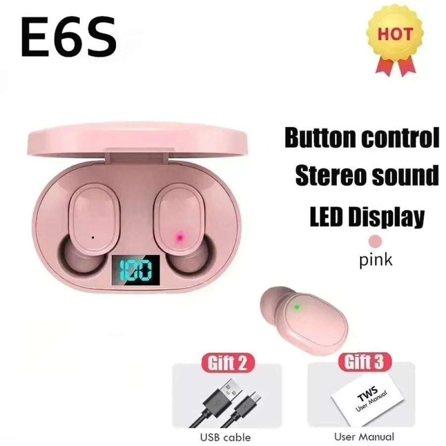 سماعات بلوتوث لاسلكية E6S TWS مع إلغاء الضوضاء وميكروفون