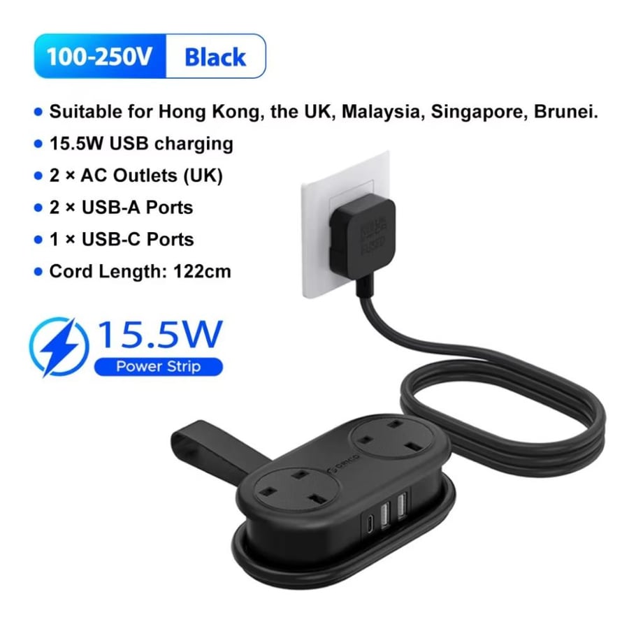 شريط طاقة ORICO AP3 متعدد المنافذ مع USB وType-C