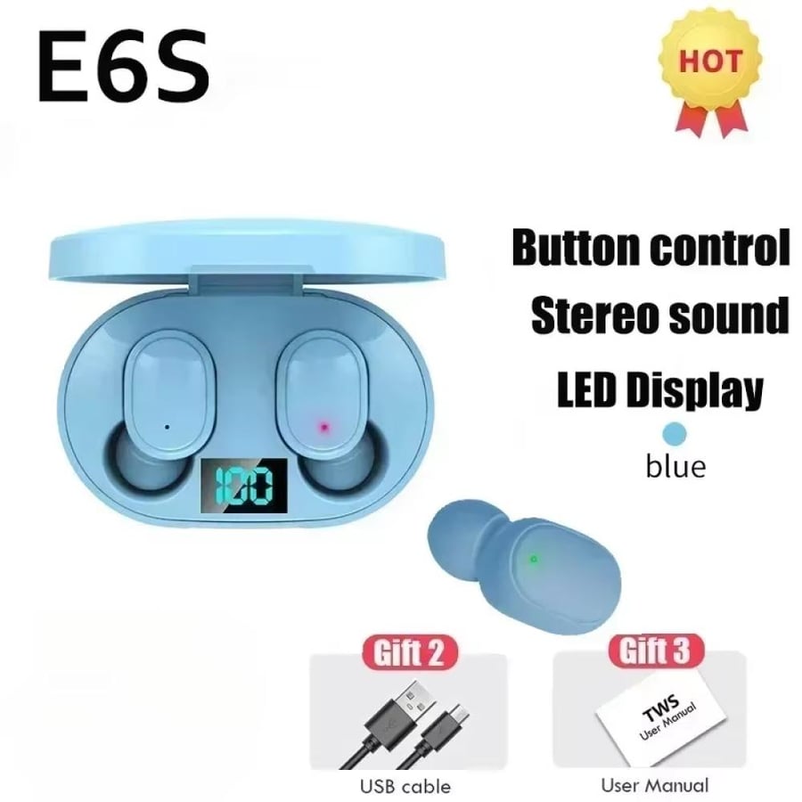 سماعات بلوتوث لاسلكية E6S TWS مع إلغاء الضوضاء وميكروفون