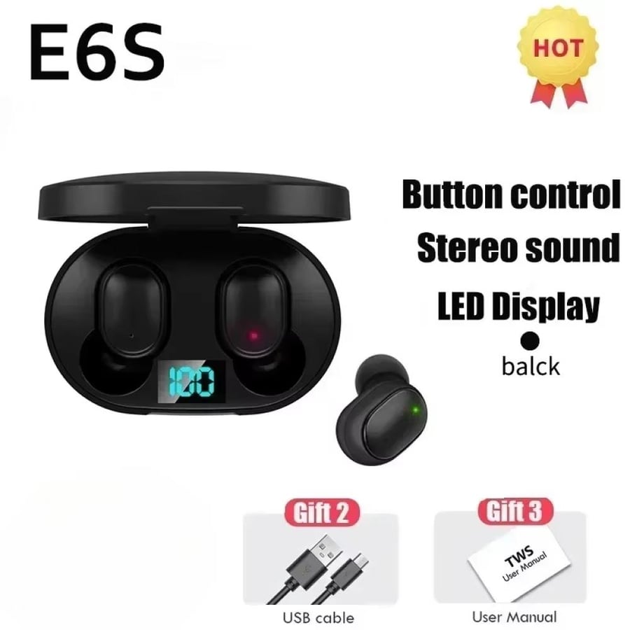 سماعات بلوتوث لاسلكية E6S TWS مع إلغاء الضوضاء وميكروفون