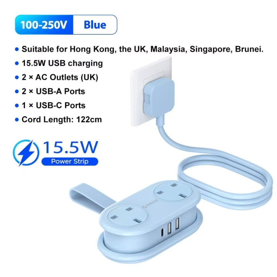 شريط طاقة ORICO AP3 متعدد المنافذ مع USB وType-C