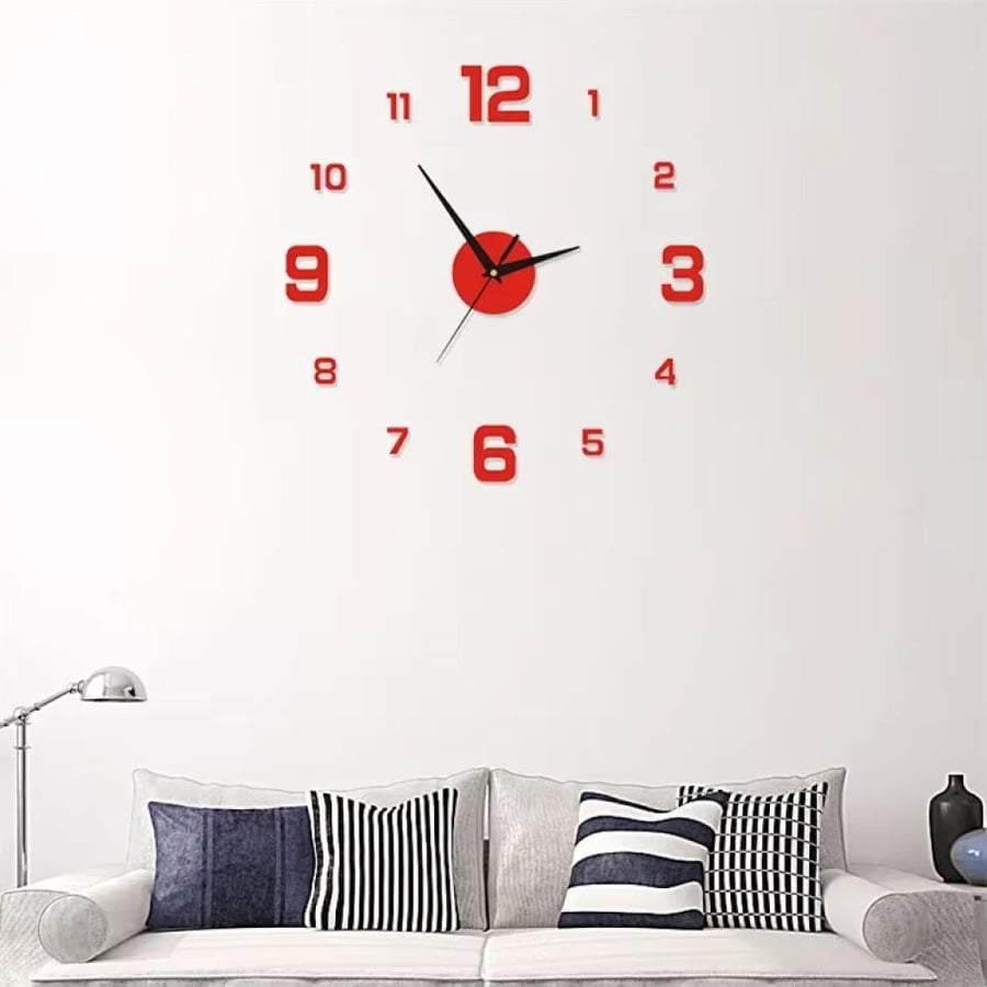 ساعة حائط ثلاثية الأبعاد DIY بدون إطار بتصميم عصري