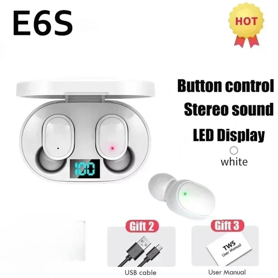 سماعات بلوتوث لاسلكية E6S TWS مع إلغاء الضوضاء وميكروفون
