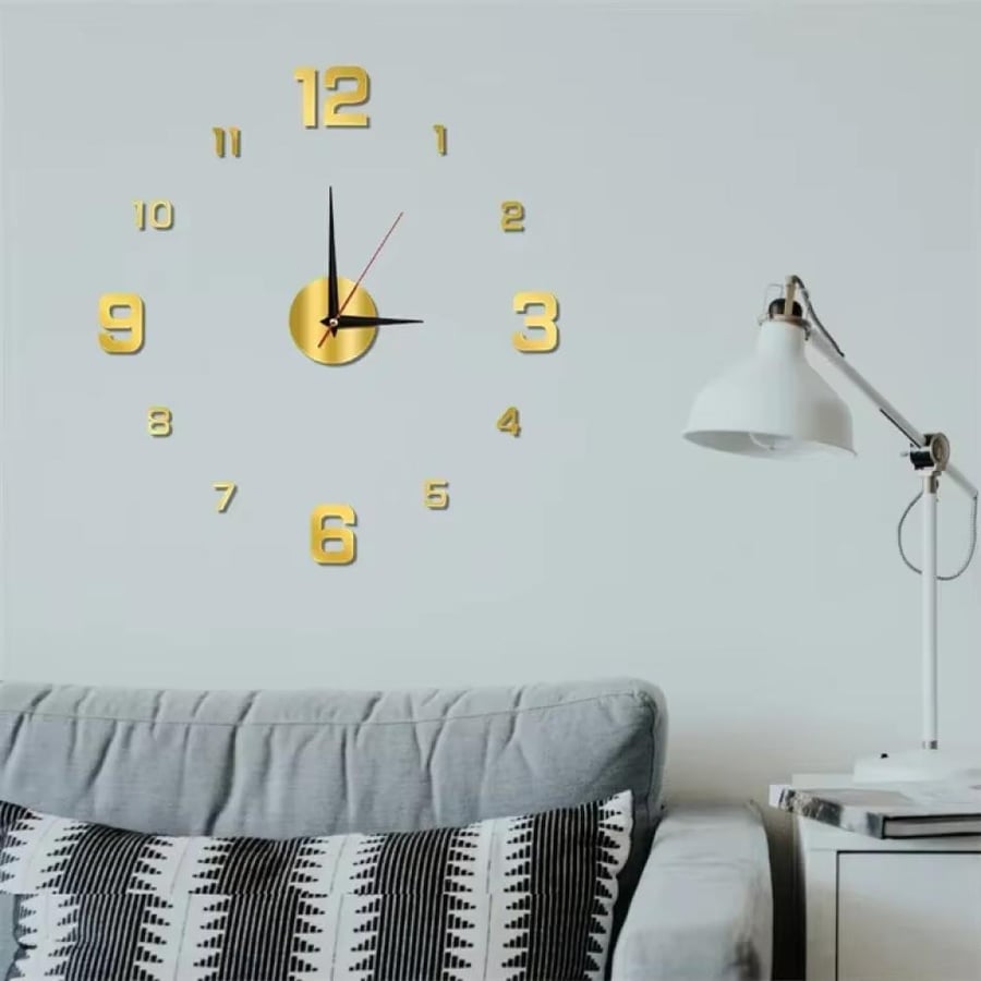 ساعة حائط ثلاثية الأبعاد DIY بدون إطار بتصميم عصري