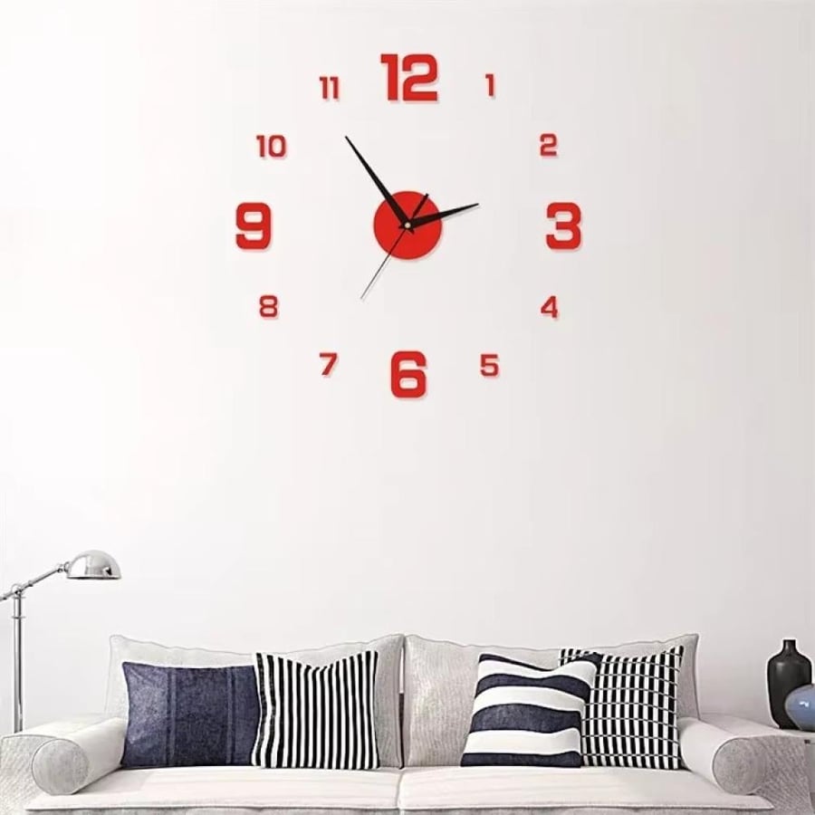 ساعة حائط ثلاثية الأبعاد DIY بدون إطار بتصميم عصري