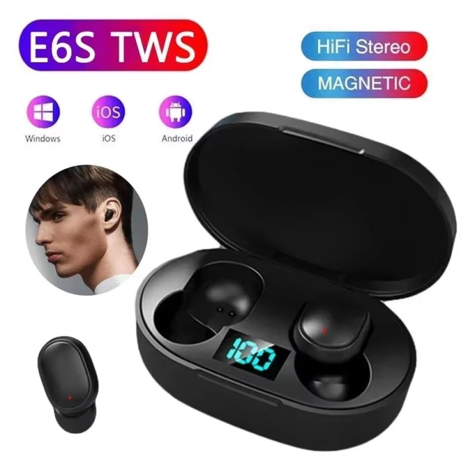 سماعات بلوتوث لاسلكية E6S TWS مع إلغاء الضوضاء وميكروفون