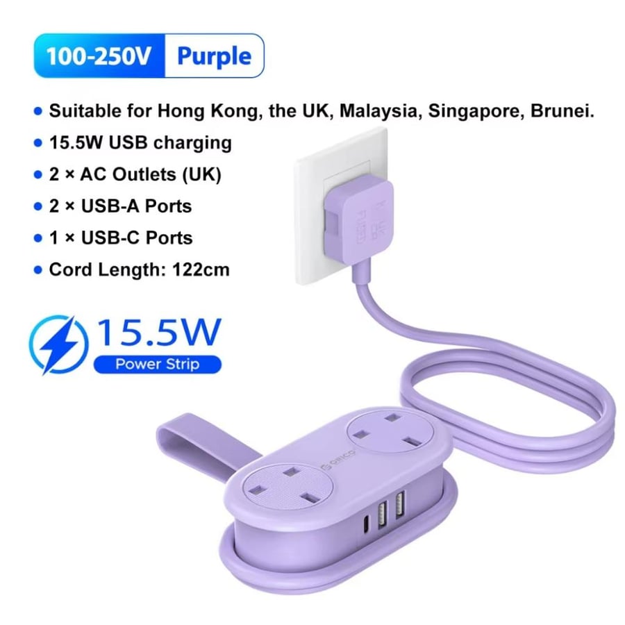شريط طاقة ORICO AP3 متعدد المنافذ مع USB وType-C