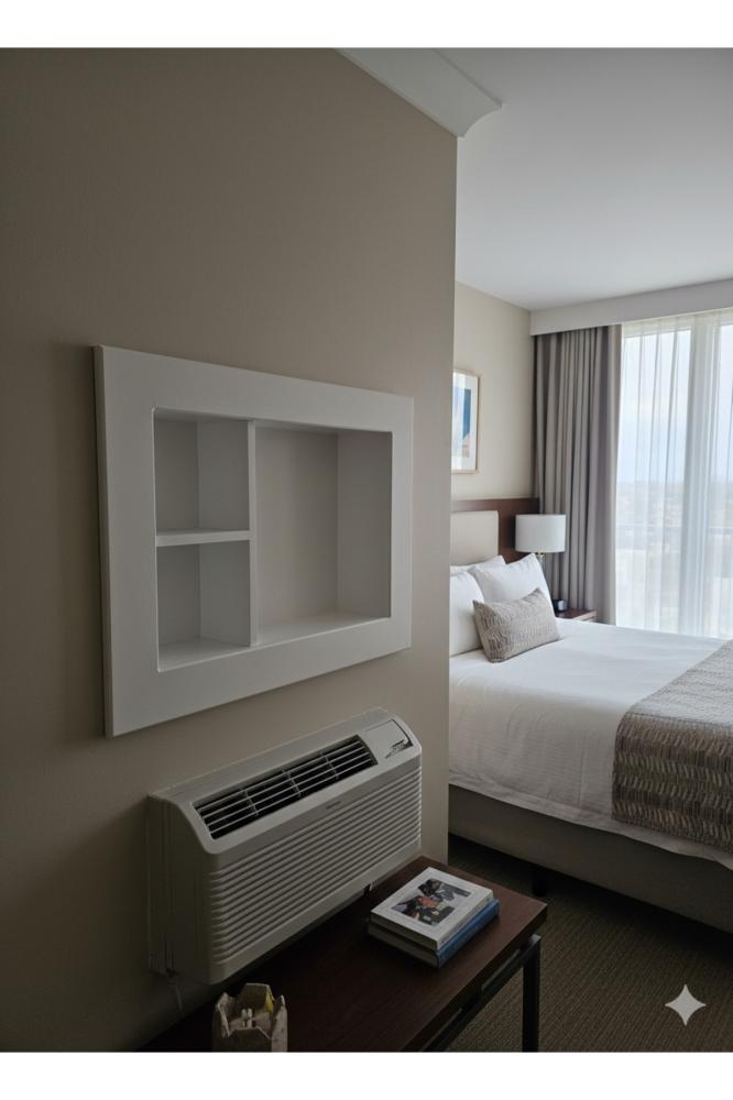 Window air conditioner cover decoration for wall covering made of wood, white