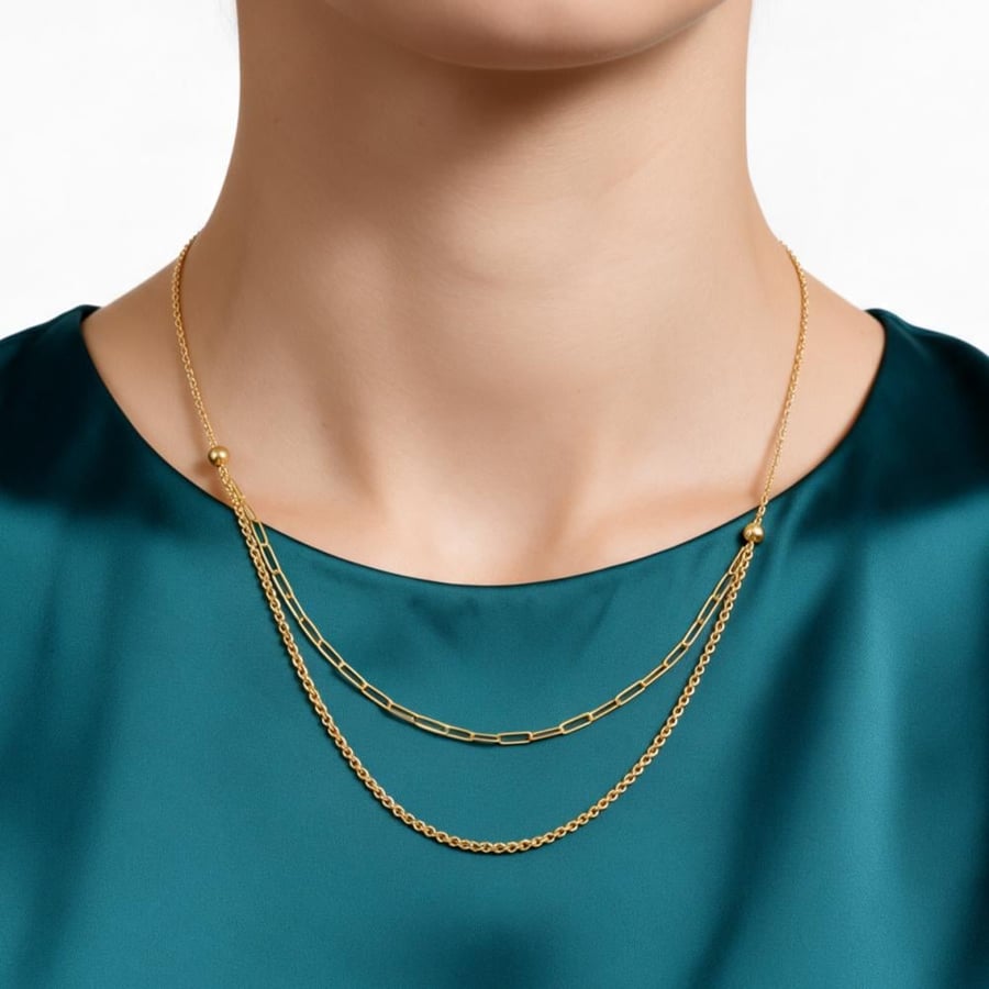 عقد ذهب دورين بتصميم سلاسل متداخلة  - عيار 18