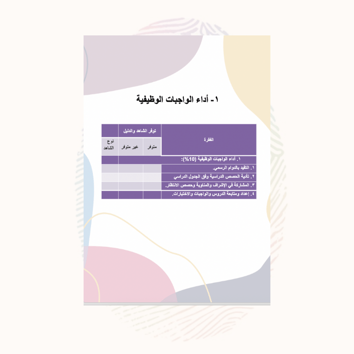 ملف الاداء الوظيفي - انجليزي قابل للتعديل