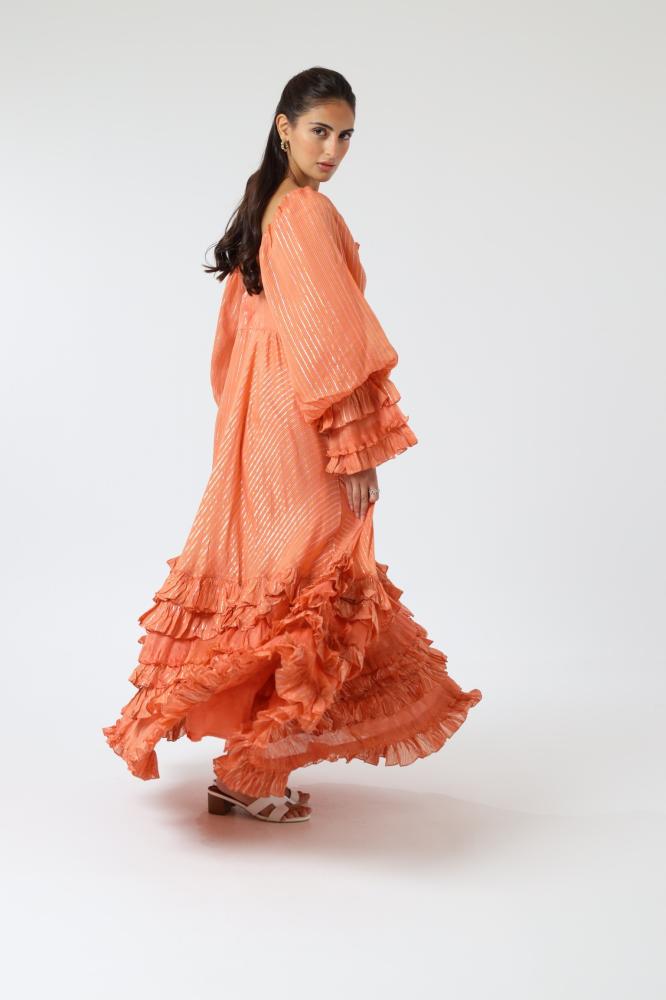 A long ruffled dress.