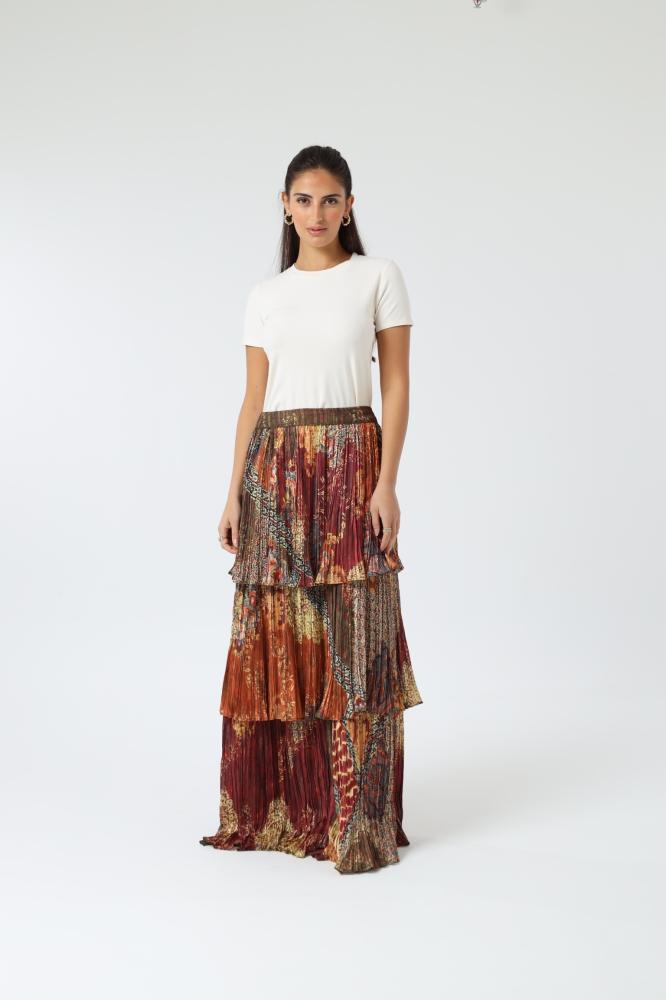 Long Tiered Flared Skirt