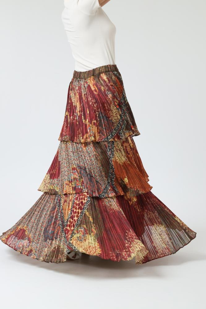 Long Tiered Flared Skirt