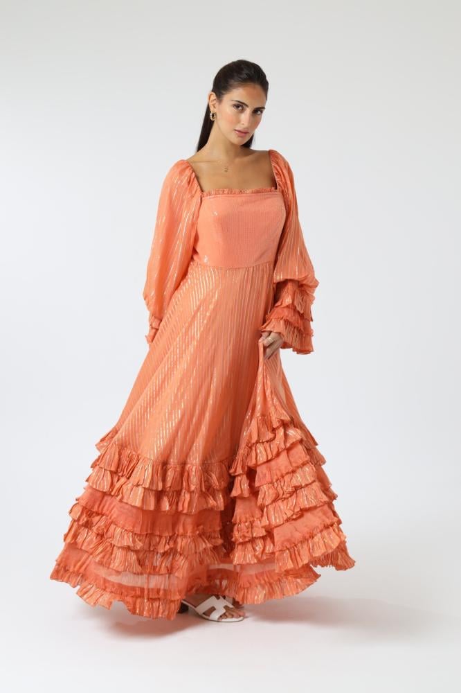 A long ruffled dress.