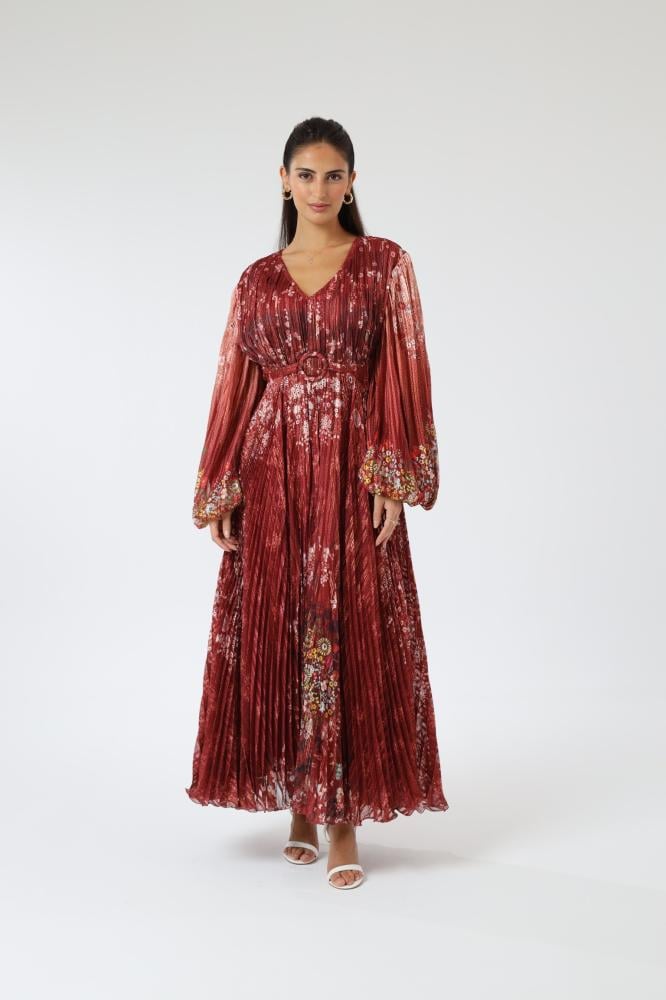 Pleated Dress with Luxurious Prints