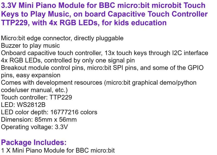 لوحة بيانو صغيرة لجهاز Microbit V2