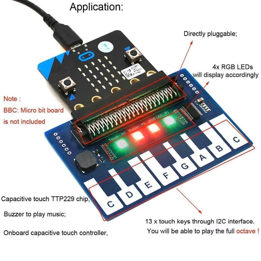 لوحة بيانو صغيرة لجهاز Microbit V2