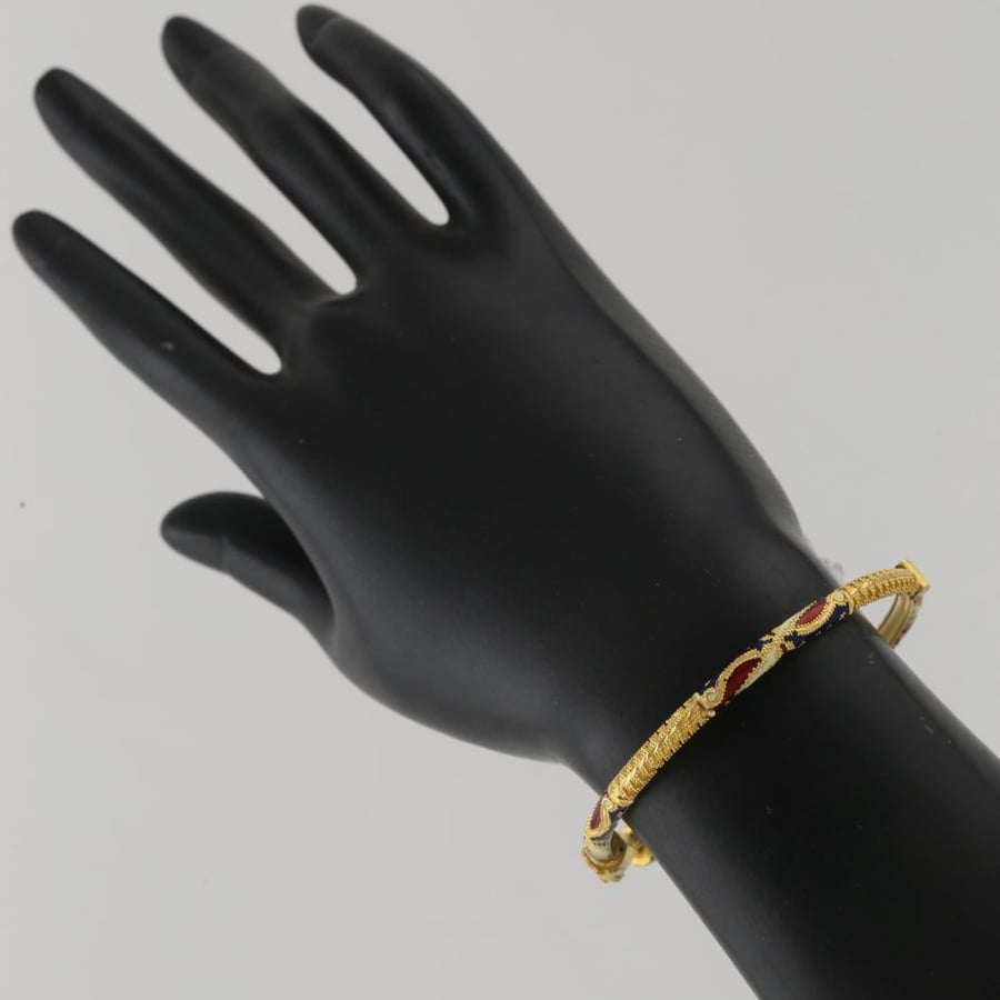 Gold bracelet standing with a dangly design with red and blue color - 21 karat