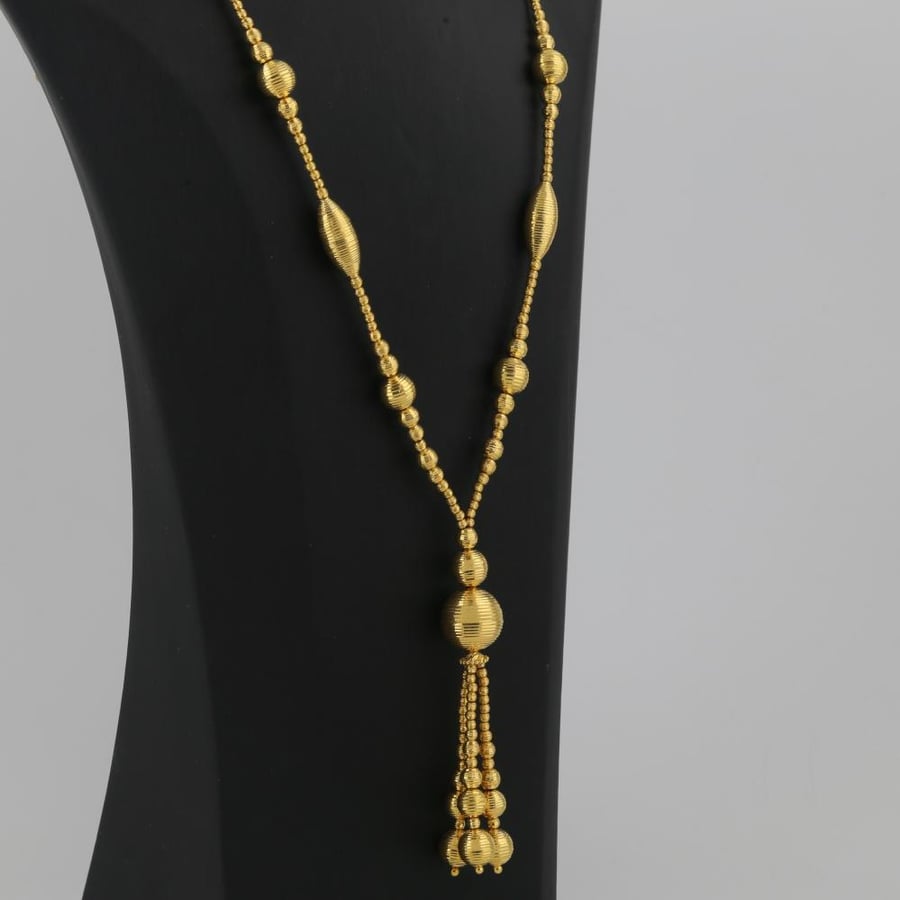Laser-shaped gold rosary with laser ball pendants - 21 karat