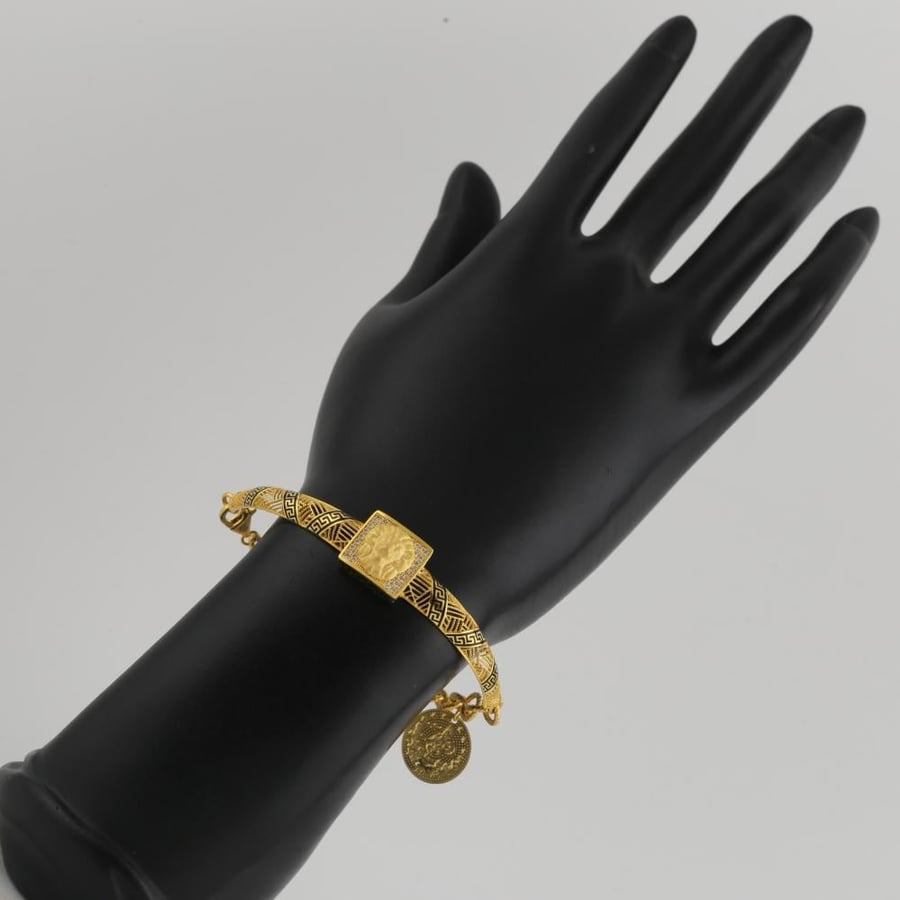 Gold bracelet standing with engraved circular comments - 21 karat
