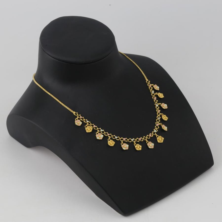 Gold set of ball chains with flower charms - 21 karat