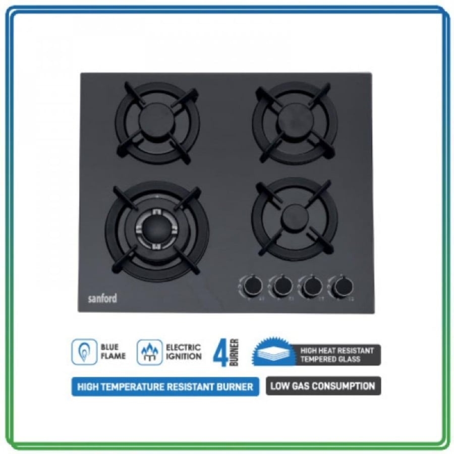 سانفورد غاز سطح زجاج - 4 عيون - أسود - SF5454GH