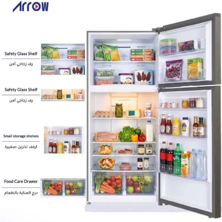 ثلاجة,ماركة ارو,19 قدم,بابين,بخار,انفرتر,اللون سلفر,الموديل RO-710RNT